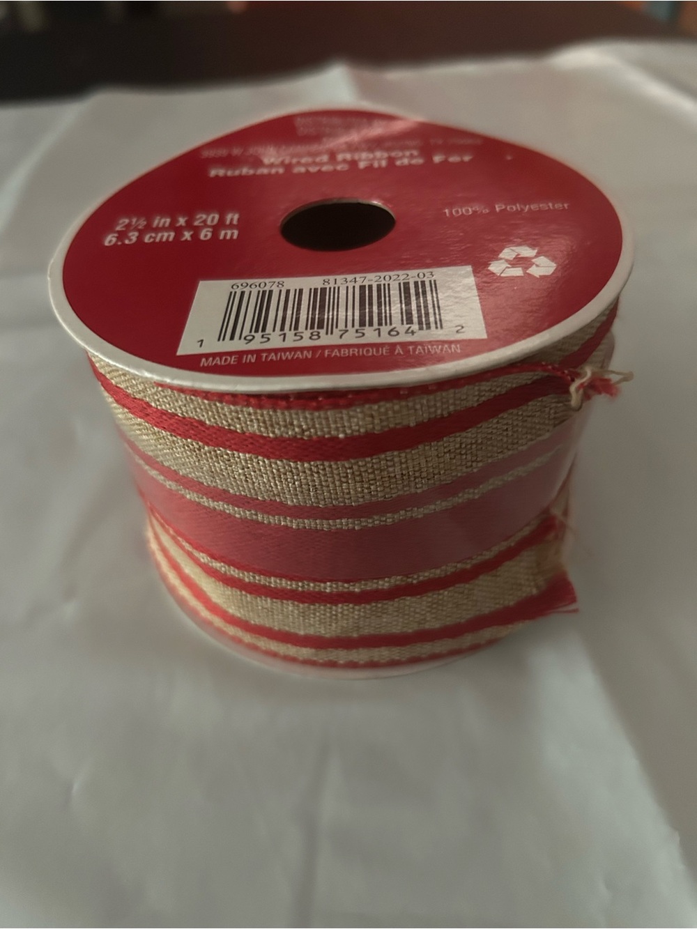 Celebrate It Red and Natural Striped Burlap-Style Ribbon
